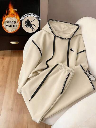 Resyla 两件套黑色刺绣边饰女士卫衣套装