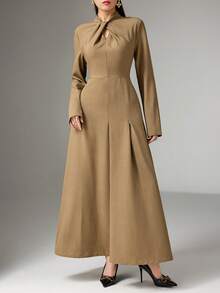 Heiryn 女士优雅纯色扭纹派对连衣裙 - 軍綠色 - 查看 4