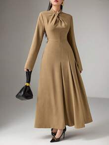 Heiryn 女士优雅纯色扭纹派对连衣裙 - 軍綠色 - 查看 5