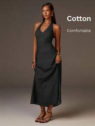 Athîral Women's Fashionable Casual Polka Dot Print Halter Dress