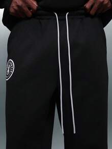 PLAYBOY X SUMWON Pullover Hoodie And Sweatpants Set With Drawstring Hood Centre Pocket Bunny Logo Print Casual Loungewear Co-Ord Set Winter Fall - Black - View 7