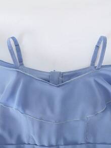 少女款，优雅蓝色吊带露肩雪纺长裙，适合晚宴、派对、圣诞节、万圣节、婚礼、舞会、毕业典礼、返校季及其他场合。 - 藍色 - 查看 7