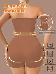 SHEIN 1 pieza Body moldeador de cintura sin costuras para mujer, control de abdomen, levantamiento de glúteos - Café integral - Ver 2