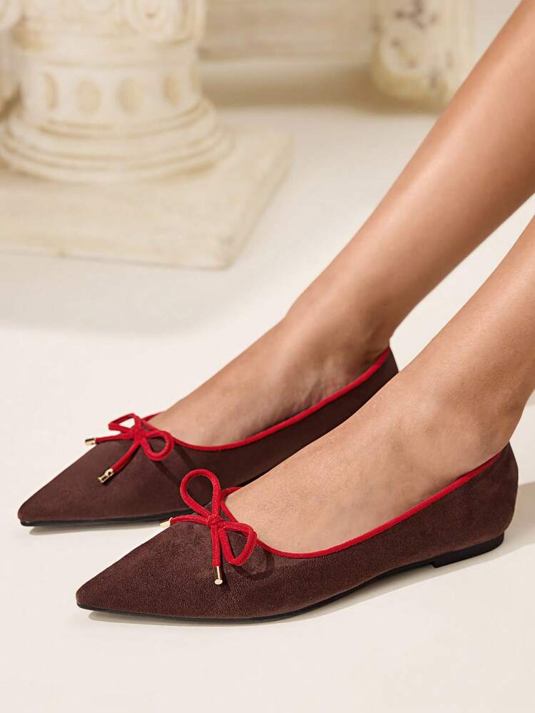 CUCCOO CHICEST Women's Elegant Commuter Flats With Bow Decor Pointed Toe For Christmas