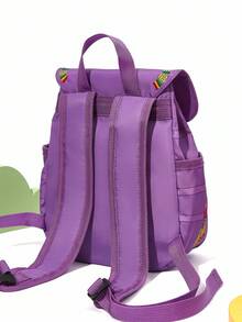 DORA | SHEIN 1 Pc Cute Cartoon Print Backpack, Adjustable Shoulder Strap Length, Gym Bag, Casual Bag, Canvas Backpack, School Bag, Travel Bag , Purple - Purple - View 3