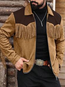 Manfinity Nomadique Men's Solid Color Long Sleeve Thermal Lined Single Breasted Casual Loose Jacket, Autumn Mens Country Concert Outfit Rodeo Outfits For Men - Multicolor - View 1