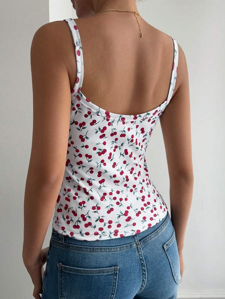 Women's Cherry Print Fitted Camisole Y2k