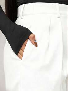 Radiana Women's Minimalist And Stylish White Wide-Leg Pants, Suitable For Commuting, White Wide-Leg Pants, High-Waisted Wide-Leg Pants, White Suit Pants, Autumn And Winter.,Spring To Summer, - White - View 3