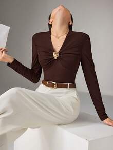 Heiryn Chemise élégante de navettage pour femmes avec décoration métallique, automne