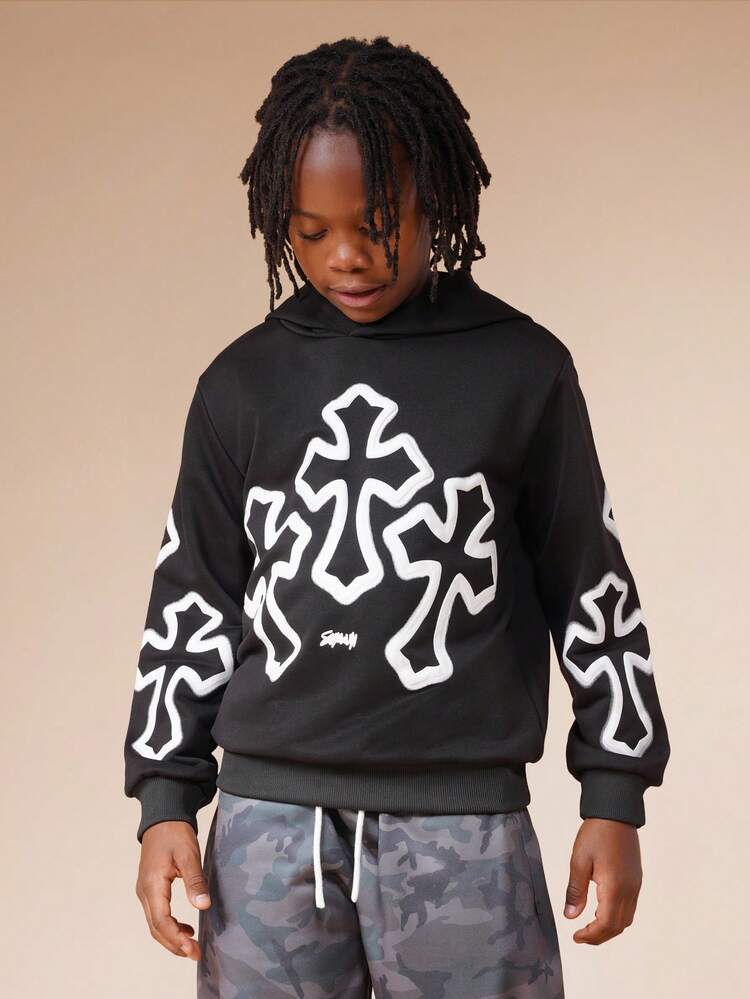 Hooded Sweatshirt With Abstract Print Design