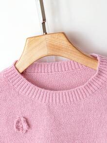 Franclia Pink Floral Autumn Cute Everyday Blogger-Style Chic 3D Crochet Loose Fit Crew Neck Sweater,European & American New Arrival Fall Winter Casual Commute - Pink - View 3