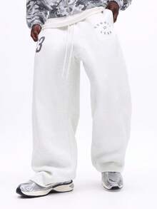 SUMWON Relaxed Fit Graphic Sweatpants With Number Print And Drawstring Waist For Casual Everyday Comfort - Light Grey - View 6