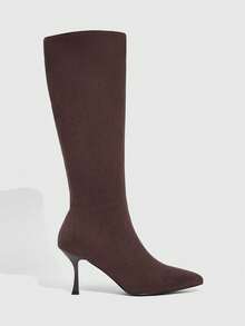 CUCCOO SZL Giày bốt cao đến đầu gối mũi nhọn thời trang nữ - Cà phê nâu - Xem 4