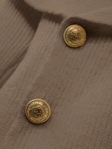 Franclia 女式简约时尚十字领纯色插肩袖金属纽扣修身开衫 - 杏色 - 查看 6