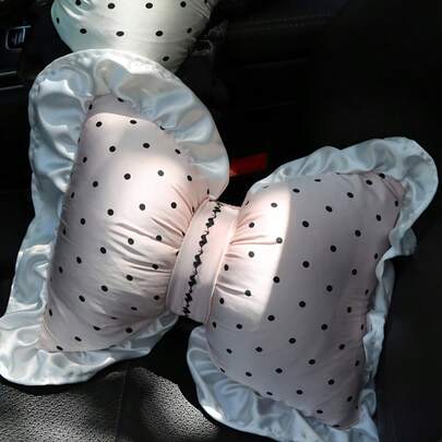 Zazumi 1 pieza Lindo soporte de cuello con lazo para reposacabezas de coche, respaldo específico para coche, soporte lumbar para el respaldo del asiento, adecuado para protector de cuello de asiento de coche