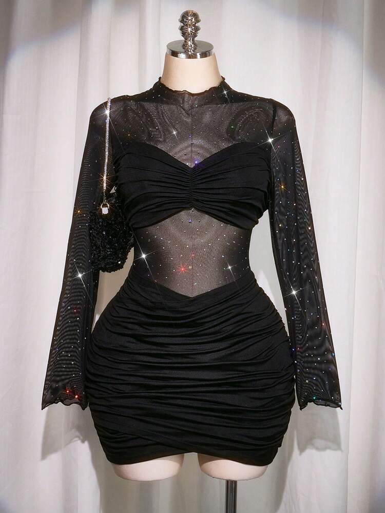 SHEIN ICON 大码女式性感夜店装黑色迷你连衣裙 - 黑色 - 查看 5