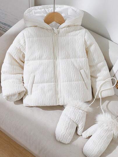 Áo khoác len dệt kim màu trơn, có mũ trùm đầu, có khóa kéo, thoải mái đi làm hàng ngày cho bé gái mùa đông