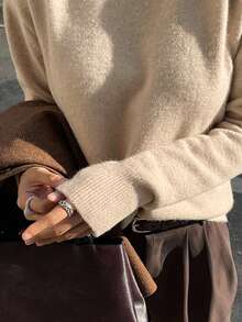 DAZY Áo len cổ lọ công sở thường ngày dành cho nữ - Màu be - Xem 5