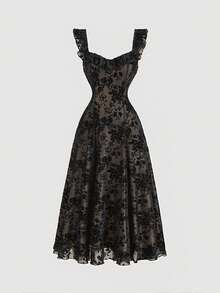 SHEIN MOD Váy ren viền bèo họa tiết hoa dành cho nữ, Váy trang trọng, Váy dạ hội, Trang phục du ngoạn cho nữ, Váy Halloween, Trang phục thập niên 90, Váy dạ hội, Váy phù dâu, Trang phục đi biển cho nữ, Váy phù thủy, Váy bèo, Váy ren đen, Váy thời Phục Hưng - màu đen - Xem 1