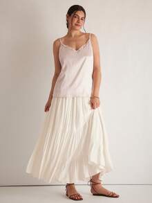 Freevana Plus Size Casual Versatile Striped Lace Patchwork Camisole Top Valentine's Day - Apricot - View 6