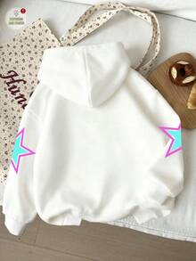 Sparklyn 1 pieza Sudadera con estampado gráfico de personaje de dibujos animados blanco con estilo KPOP para niña preadolescente 2025 Funny Girl, regalo para fans de la ola coreana, ropa de moda para niñas y niños, ropa a juego para hermanas, adecuada para vacaciones, fiestas y uso diario, otoño/invierno - Albaricoque - Ver 2