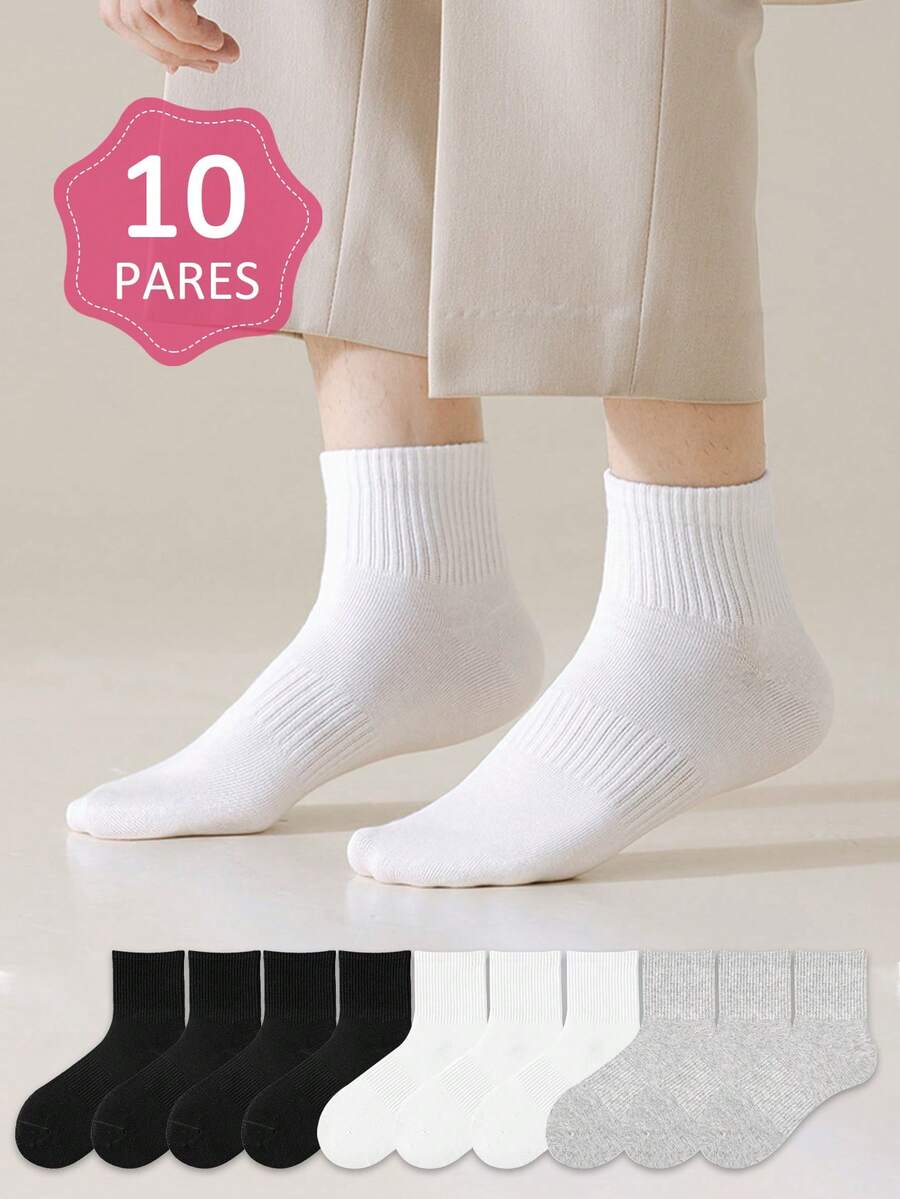10 pares calcetines deportivos casuales para hombres, calcetines blancos, calcetines negros, cómodos, para caballero con ajuste superior,unitalla - Multicolor - Ver 1