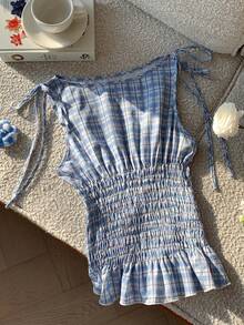 Comfortcana 女士格子印花系带无袖休闲背心，夏季 - 彩色 - 查看 4