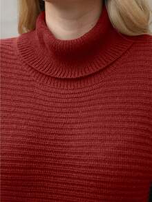 Juhart 大码女式纯色针织连衣裙，条纹袖口高领毛衣裙，适合圣诞节、万圣节、返校季、办公、度假等场合。 - 紅色 - 查看 8