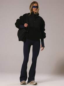 Musera Sport Sport Oversized Half Zip Fleece Padel Autumn Fall Winter Activewear Sport Gym Workout Explorer - Black - View 5