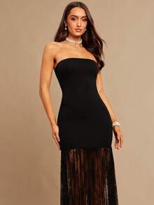 Silquee 女士优雅派对蕾丝拼接连衣裙 - 黑色 - 查看 6