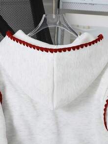 SHEIN 1pc Tween Girl Oversized Cherry Print Sweatshirt,Cute Back-To-School Loose Fit Pullover,Red And White Stripe Contrast Trim,Comfortable Autumn School - Light Grey - View 7