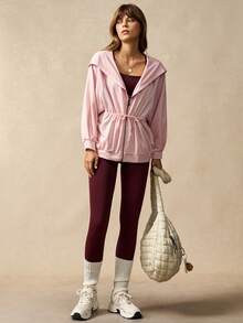 VARSIVA Women's Pink Hooded Slim Fit Drawstring Zipper Casual Long-Sleeve Sports Jacket. - Pink - View 8