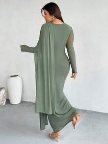 Firerie Váy dài tay nhún bèo thanh lịch dành cho nữ, váy dự tiệc/hẹn hò lãng mạn, màu xám xanh lá cây - màu xanh lá - Xem 2