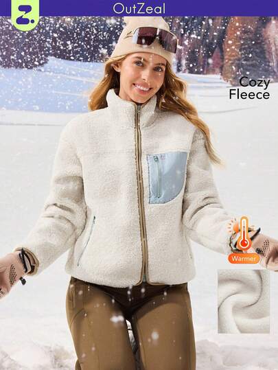 OutZeal Women Soft Warm Fleece Stand Collar Pocket Zip Up Jacket Outdoor Fleece Hiking Camping Fall Winter