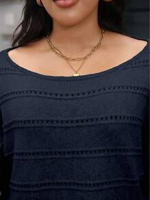 SHEIN CURVE+ 大码女式套头毛衣，宽松圆领针织衫，休闲舒适风格，适合秋冬季、万圣节、圣诞节、返校季穿着。 - 寶藍色 - 查看 7