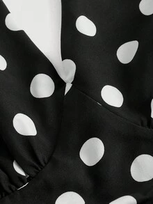 SHEIN MOD 复古黑白波点露背连衣裙，适合舞会、秋季婚礼宾客、早午餐等场合，黑色。 - 黑色 - 查看 4