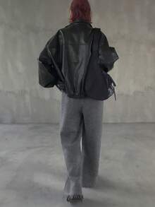 FRIFUL 女士长款休闲纯色毛衣裤，裤脚带流苏 - 灰色 - 查看 5