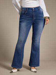 Auralis Women's Plus Size Flared Jeans, Fall Women Clothes - Blue - View 4