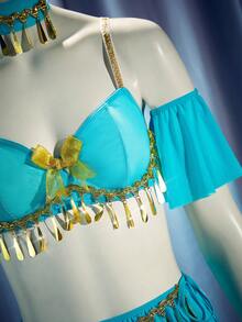 SHEIN Conjunto de 5 piezas: Pantalones de linterna exóticos, estilo de bailarina de Asia occidental princesa Jazmín - Azul - Ver 7