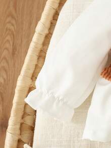 SHEIN 2件套新生女婴休闲套装，撞色翻领上衣搭配宽松针织裤，简约时尚 - 棕色 - 查看 5