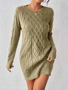 Rafferiza Women's Twist Knit Sweater Dress For New Year Clothes - Khaki - View 3