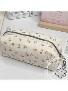 1pc Cream Ditsy Floral Pencil Case, Cute Minimalist Fresh Style Stationery Pouch,For School Supplies,Back To School - Multicolor - View 13