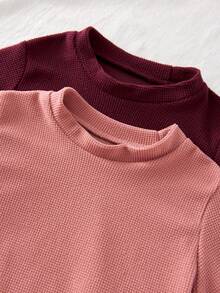 4pcs/Set Girls Young Girl Far Infrared Heating Textured Fabric Long Sleeve Top And Long Pants Underwear Set, Versatile Basic Autumn/Winter