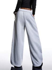 LYSMO 2025新款极简主义女士休闲加厚面料系带阔腿运动裤，秋冬季女士圣诞节新年感恩节时尚百搭系列 - 淺灰色 - 查看 2