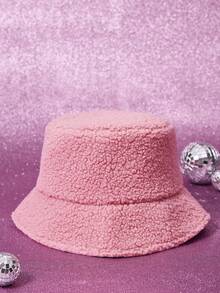THE POWERPUFF GIRLS X SHEIN 1pc Blossom Embroidered Pink Plush Bucket Hat, Fashionable - A - View 3