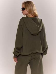 MUSERA 镂空装饰细节拉链连帽衫上衣家居服酷女孩街头风舒适日常秋季冬季圣诞节日常