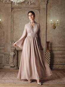 Anewsta Đầm thêu cổ chữ V thanh lịch với dải ruy băng trang trí dành cho nữ, thích hợp cho các bữa tiệc, lễ đính sequin, đám cưới, mùa xuân, mùa hè, những dịp trang trọng, ngày Valentine, lễ hội hóa trang. - Xám - Xem 4