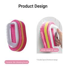 浴室厨房浴缸马桶清洁刷，多用途淋浴海绵擦洗刷，带人体工学手柄 - 粉色 - 查看 6