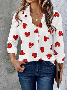 EMERY ROSE Áo kiểu nữ hình trái tim cho ngày Valentine, áo kiểu dễ thương cho nữ, áo kiểu Nữ hoàng trái tim, áo kiểu dâu tây, áo kiểu và áo sơ mi nữ, áo hình trái tim. - Nhiều màu - Xem 4