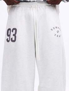 SUMWON Relaxed Fit Graphic Sweatpants With Number Print And Drawstring Waist For Casual Everyday Comfort - Light Grey - View 7
